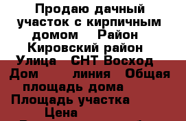 Продаю дачный участок с кирпичным домом  › Район ­ Кировский район › Улица ­ СНТ Восход › Дом ­ 32  линия › Общая площадь дома ­ 20 › Площадь участка ­ 500 › Цена ­ 400 000 - Волгоградская обл., Волгоград г. Недвижимость » Дома, коттеджи, дачи продажа   